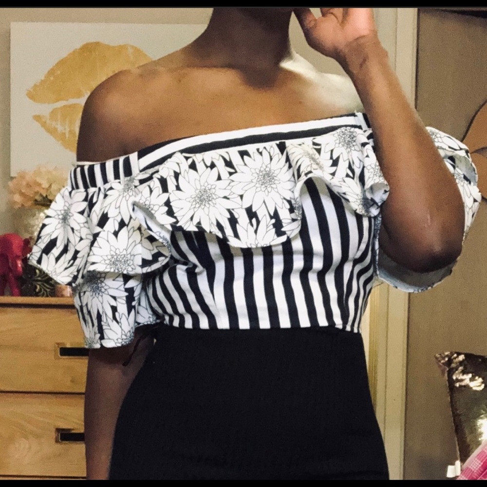 Black and white off the shoulder top